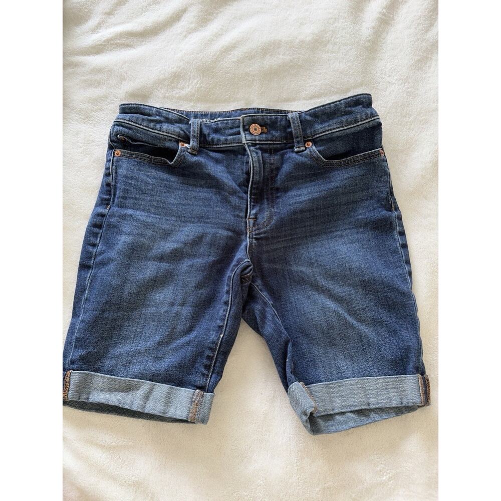 Talbots Flawless Girlfriend Denim Shorts Sz 2 Blue Mid Rise Rolled Cuff Stretch